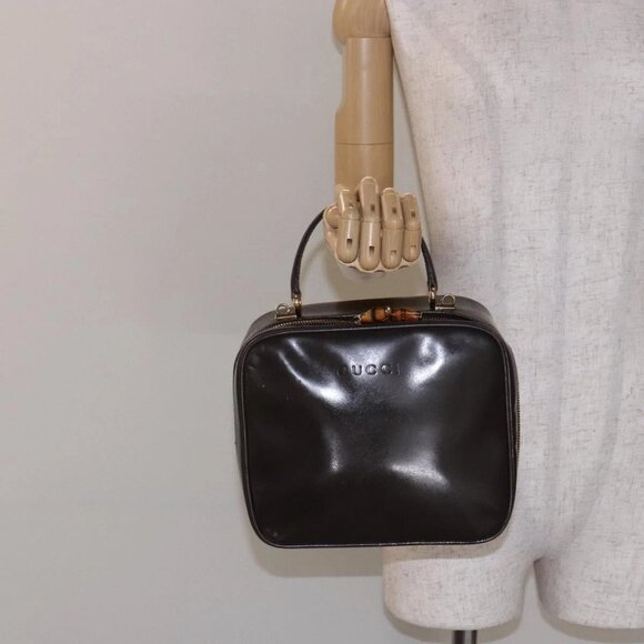 GUCCI Bamboo Vanity Hand Bag Patent leather Brown Gold Auth ep10340 - Picture 3 of 16